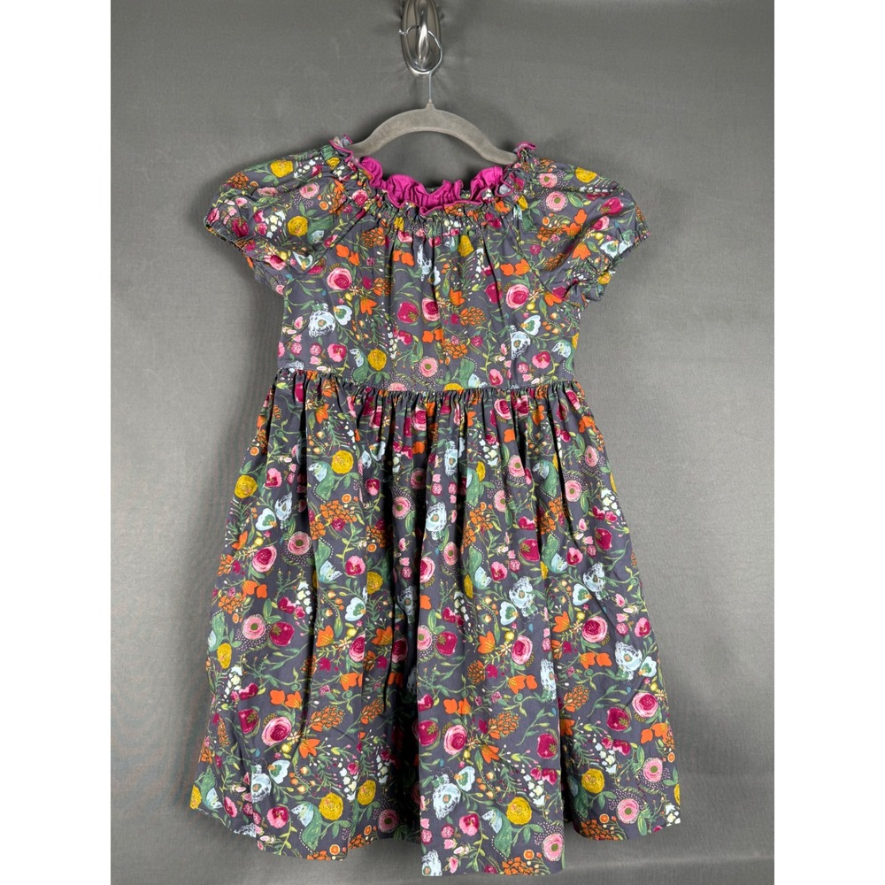 Arya Mine Designs Floral Dress Kids 8 Gray Pink Cotton Handmade Short Sleeve